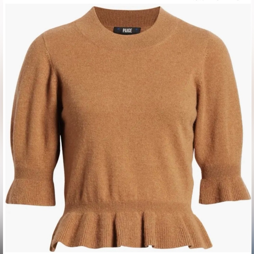 PAIGE Camel Knit Sweater with Ruffle Hem - Size L